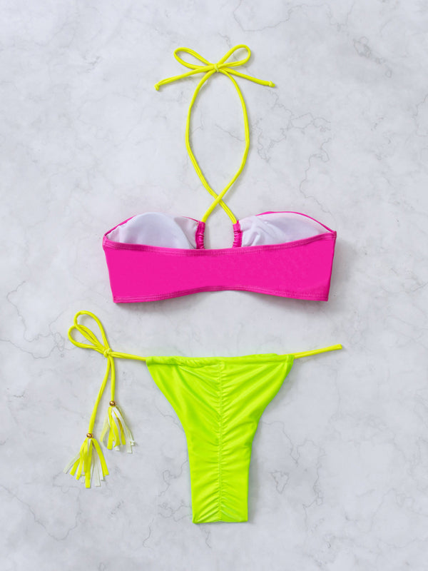 Patchwork High-Elastic Bikini Set – Sexy Split Two-Piece in Rose
