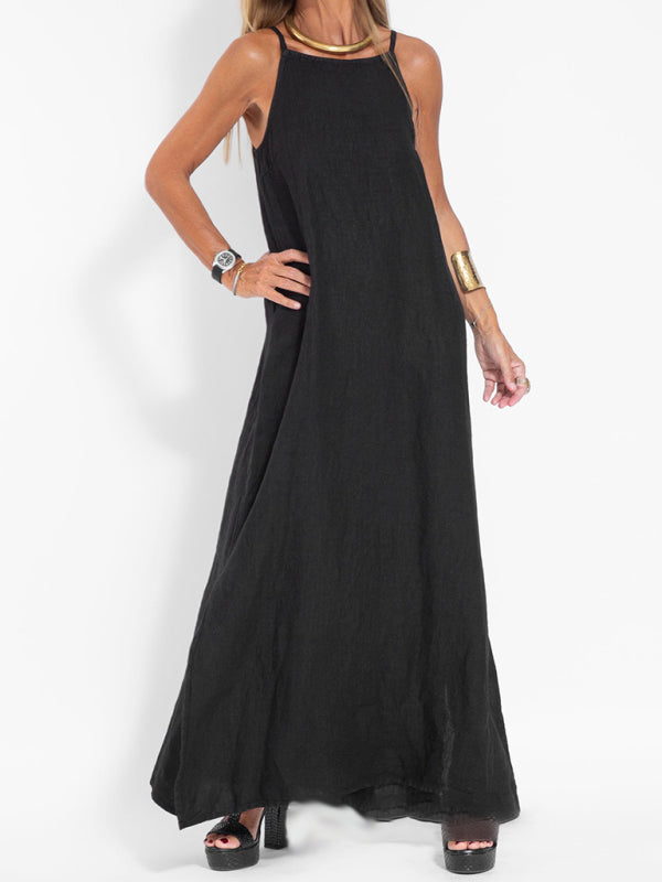 Casual Cotton-Linen Slit Midi Dress – Sleeveless, Lightweight & Chic
