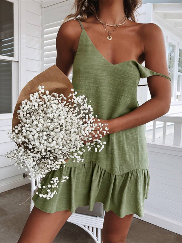 Backless Cotton V-Neck Suspender Dress – Breathable Vacation Style