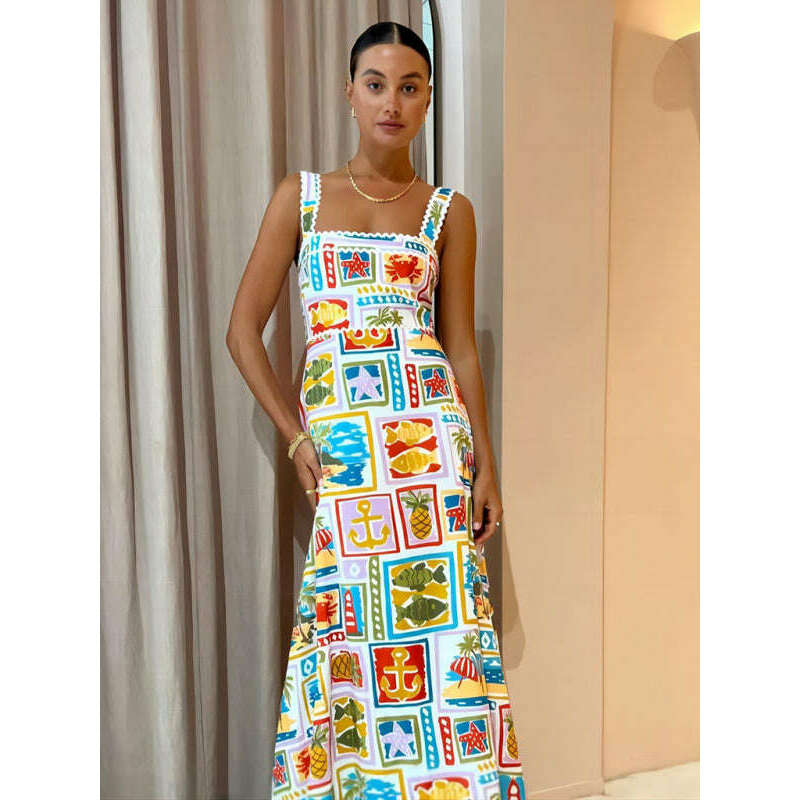 فستان نسائي بحمالات دانتيل برسومات جرافيتي – طراز توب أنبوب الربيع والصيف ابتسامة ماريا - كل شيء للنساء 34650596