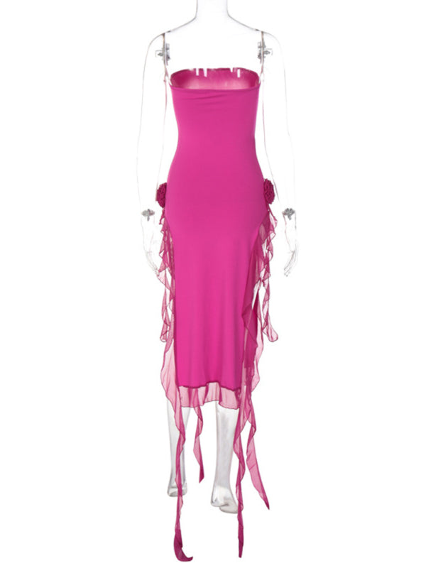 Lace Splice Strapless Slit Dress – Women's Sexy Style