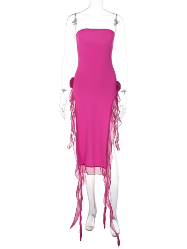 Lace Splice Strapless Slit Dress – Women's Sexy Style