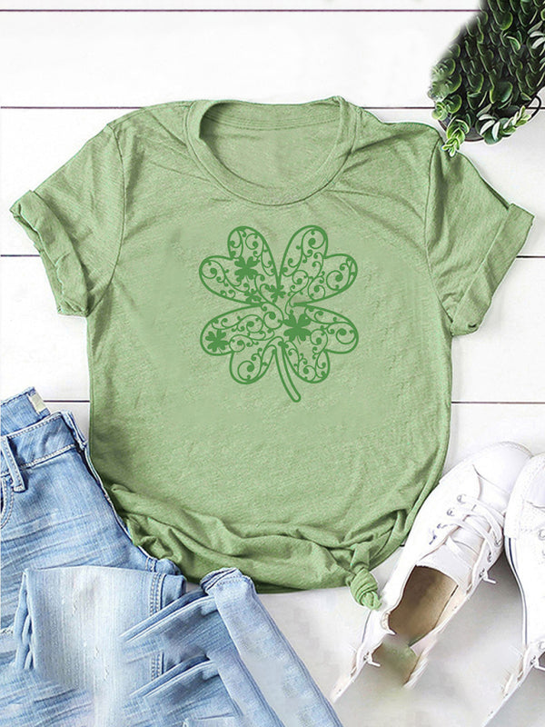 Women's Shamrock Print Cotton T-Shirt Pale green
