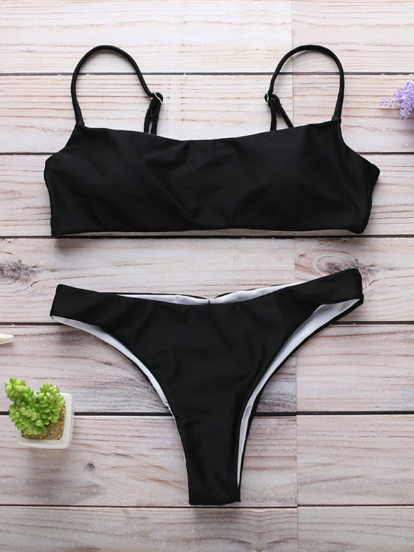 Strappy Two-Piece Bikini Set – Sleek Fit with Self-Design Detail
