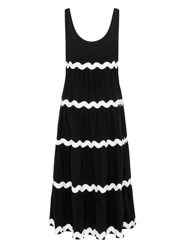 U-Neck A-Line Suspender Midi Dress – Solid Color Tube Top Style