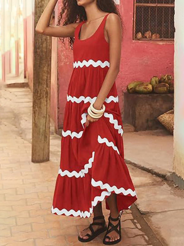 U-Neck A-Line Suspender Midi Dress – Solid Color Tube Top Style