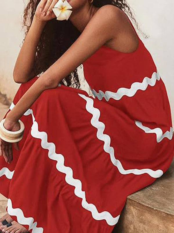 U-Neck A-Line Suspender Midi Dress – Solid Color Tube Top Style