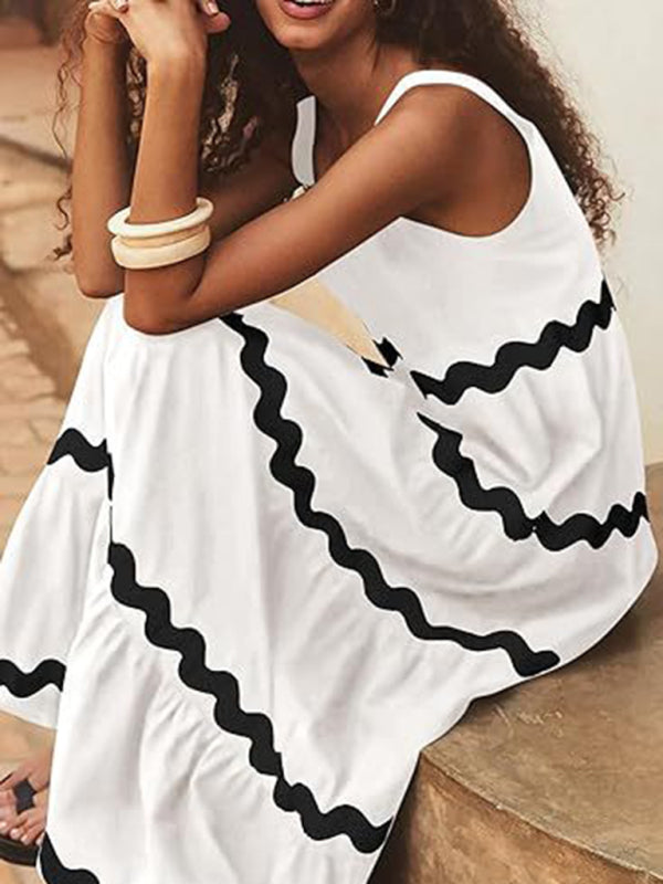 U-Neck A-Line Suspender Midi Dress – Solid Color Tube Top Style