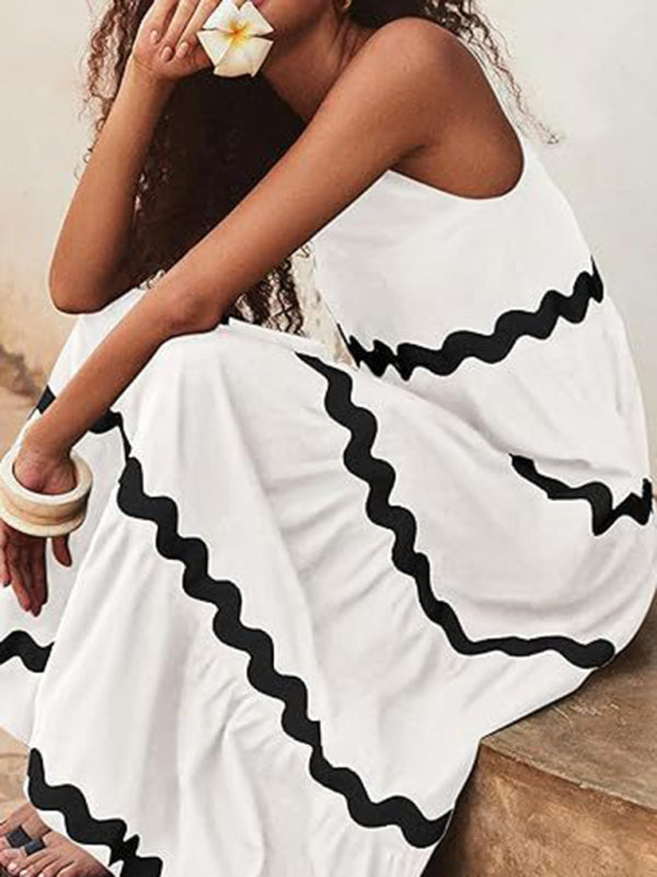 U-Neck A-Line Suspender Midi Dress – Solid Color Tube Top Style