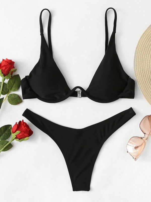 Solid Color Underwire Bikini – Supportive Fit & Sexy Design, Spring-Summer Ready