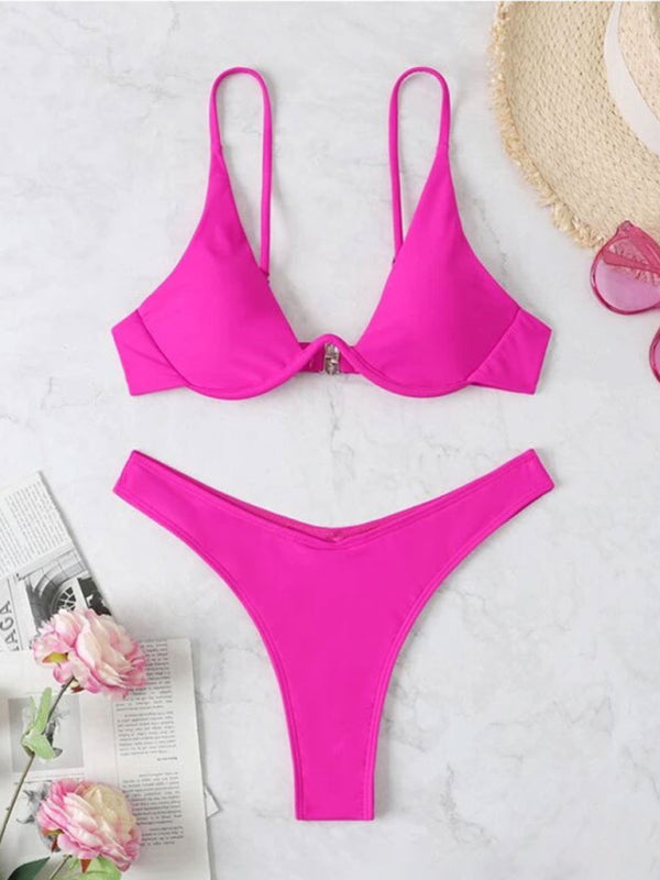 Solid Color Underwire Bikini – Supportive Fit & Sexy Design, Spring-Summer Ready