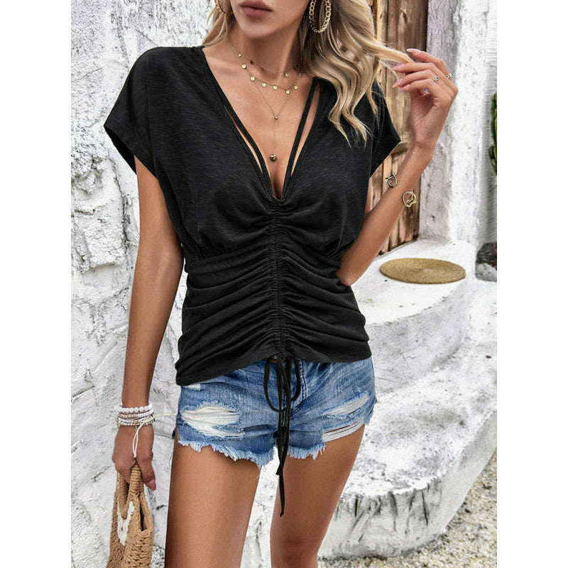 womens-v-neck-pleated-short-sleeve-topsmiling-maria---everything-for-women-34695155