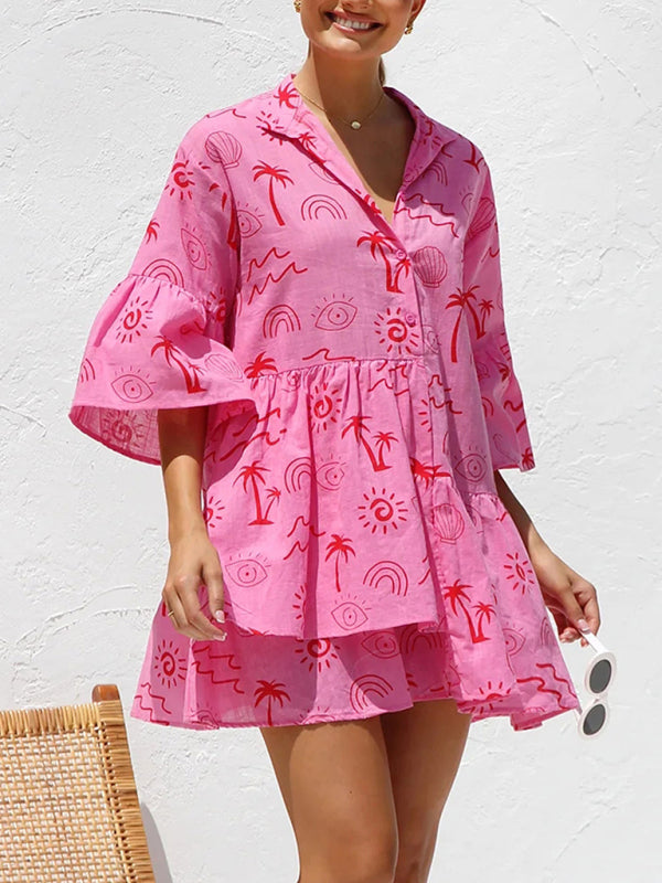 Bell Sleeve Ethnic Style Short Dress – Lightweight, Flowy & Easy Fit