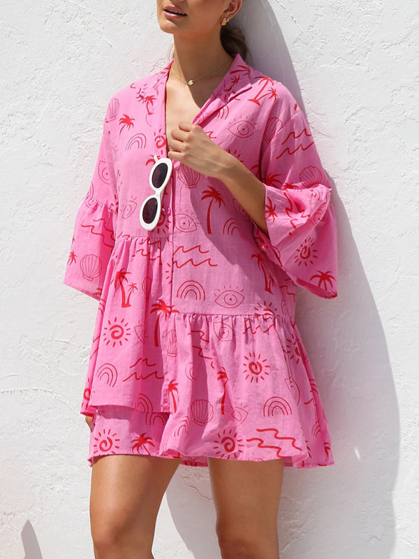 Bell Sleeve Ethnic Style Short Dress – Lightweight, Flowy & Easy Fit