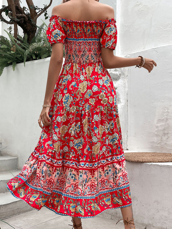 Ethnic One-Shoulder Boho Maxi Dress – Vibrant Print & Flowy Fit