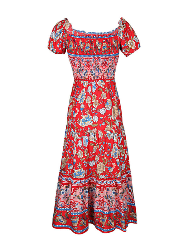 Ethnic One-Shoulder Boho Maxi Dress – Vibrant Print & Flowy Fit