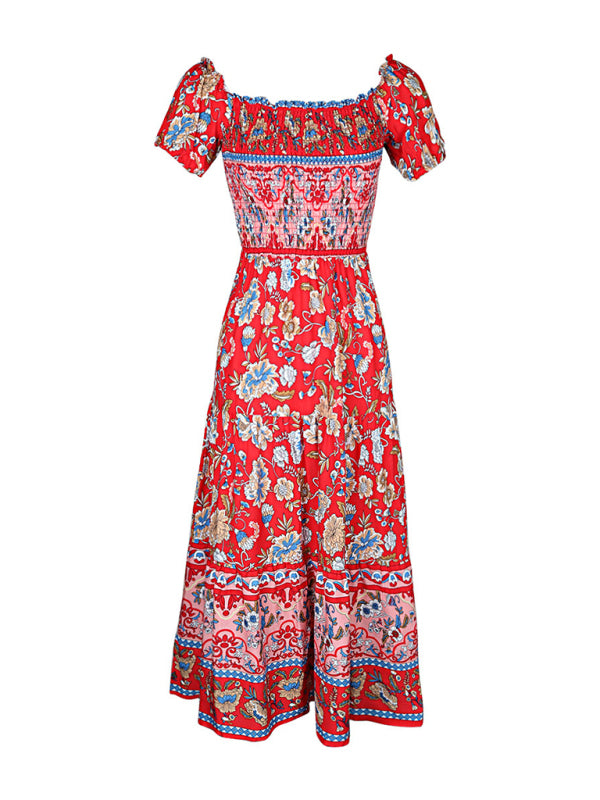 Ethnic One-Shoulder Boho Maxi Dress – Vibrant Print & Flowy Fit
