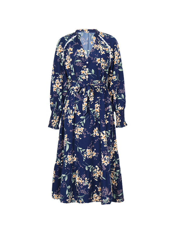 Women's Long Sleeve Floral Maxi Dress – Elegant Woven Spring Look