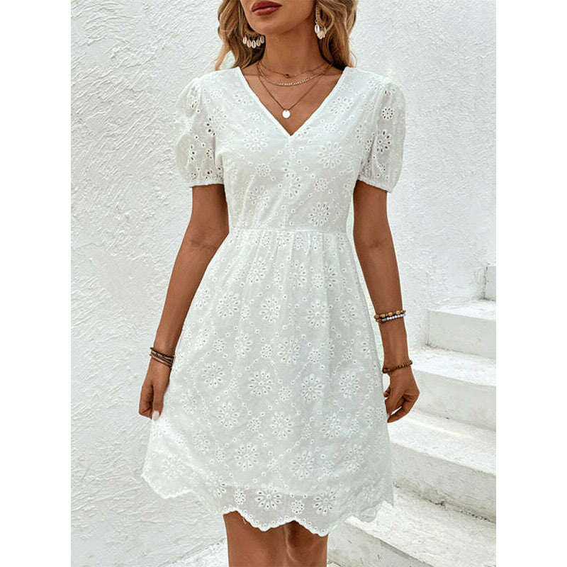 white-v-neck-puff-sleeve-dress-–-lightweight-woven-fabric-for-summersmiling-maria---everything-for-women-34646199