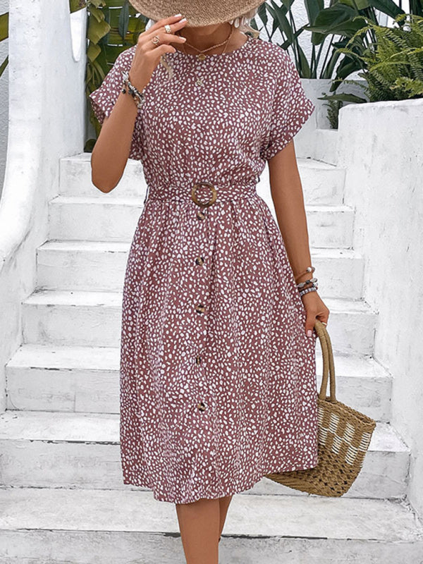 Elegant Animal Print Midi Dress – Spring-Summer Woven Leisurewear