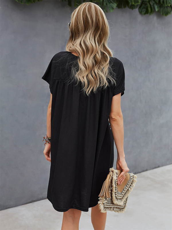 Geometric Print Loose Holiday Dress – Lightweight Woven Polyester, Spring-Summer Style