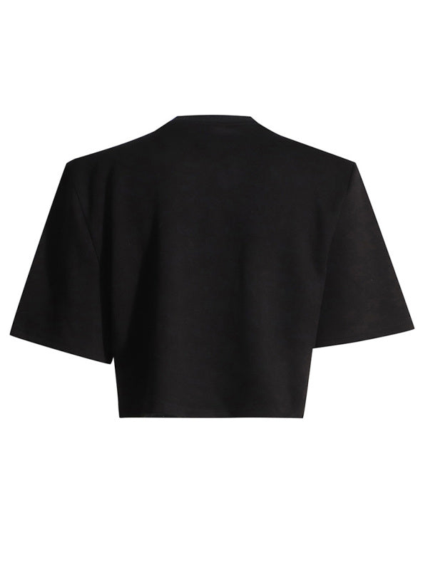 Sequin Bow Slit Short Sleeve Knit Top