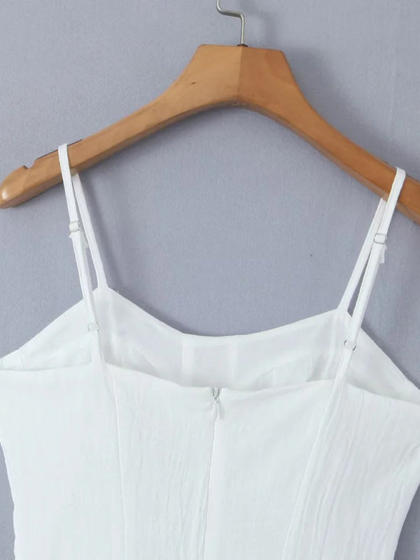 Slim-Fit White Suspender Dress – Cotton Blend, Sexy French Summer Look
