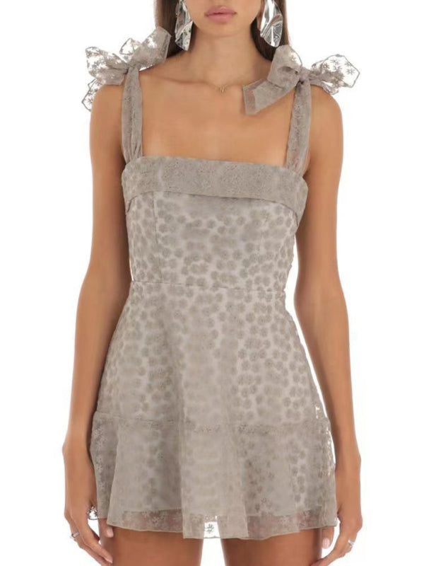Romantic Floral Mesh Midi Dress – Lightweight Spaghetti Strap Summer Look