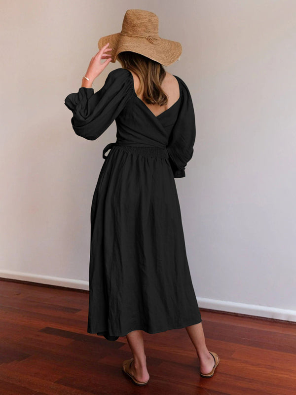 Ruffle Lantern Sleeve Midi Dress with Rope Belt – Spring-Summer Style