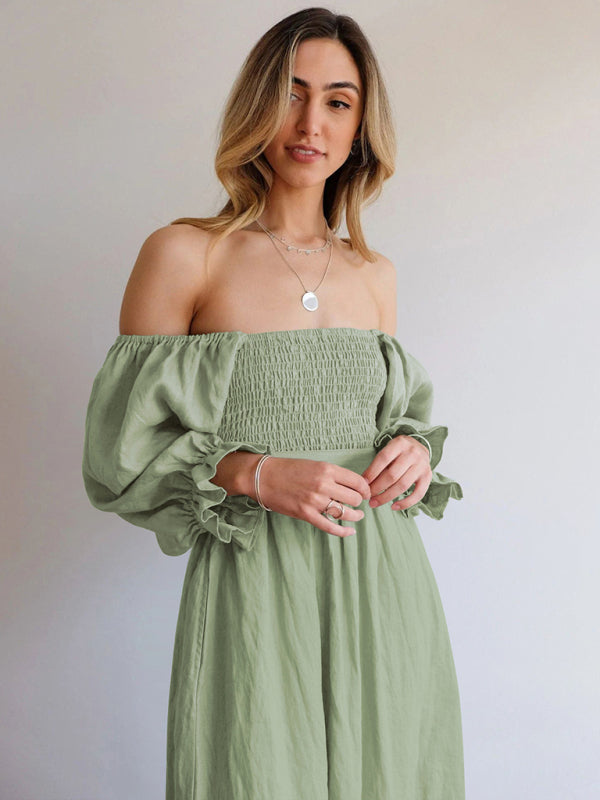 Ruffle Lantern Sleeve Midi Dress with Rope Belt – Spring-Summer Style