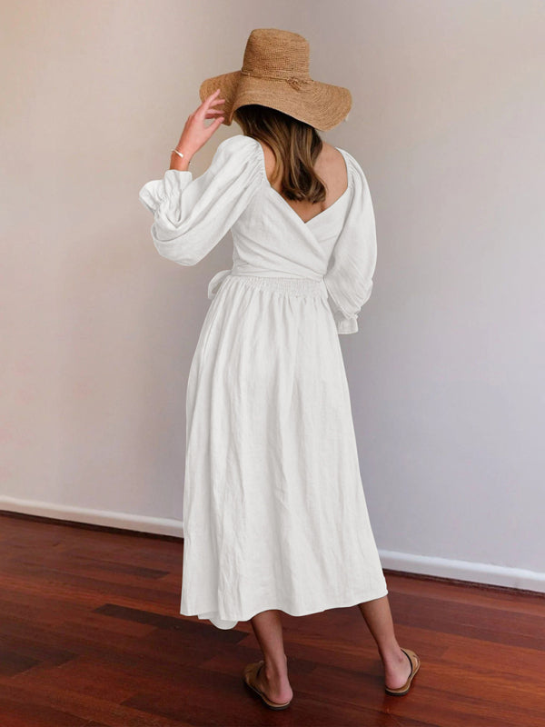 Ruffle Lantern Sleeve Midi Dress with Rope Belt – Spring-Summer Style