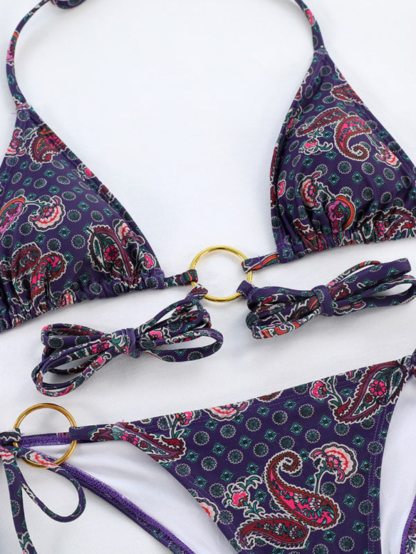 Metal Ring Strappy Bikini Set – Printed, Sexy Cut, Adjustable Fit