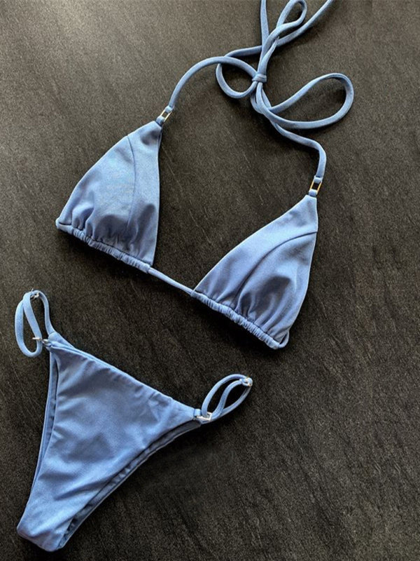 Sexy Triangle Bikini Set – Solid Color, Moderate Stretch, Spring/Summer Fit