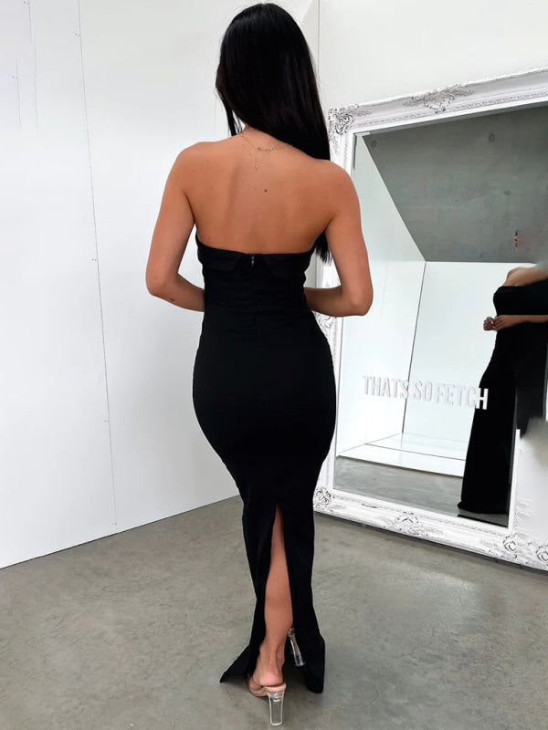 Strapless Slit Backless Long Cocktail Dress