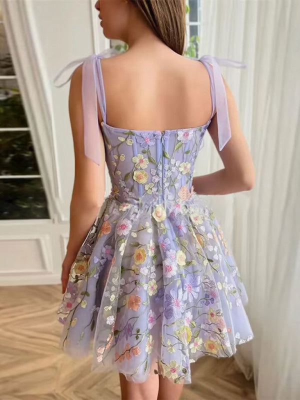 3D Floral Embroidered Bodycon Spaghetti Strap Dress