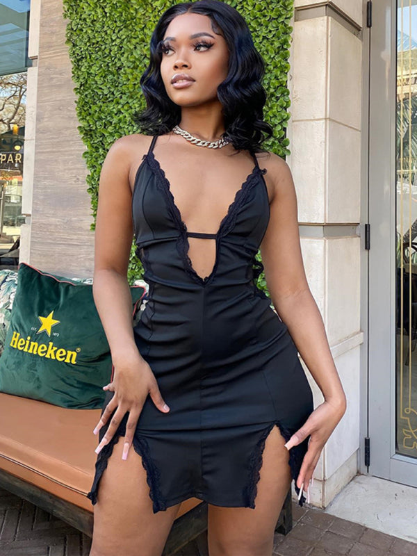Lace Splice Slit Bodycon Dress