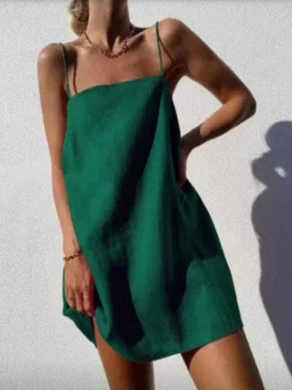 Cotton-Linen Holiday Midi Dress – Relaxed Fit, Sleeveless Summer Style