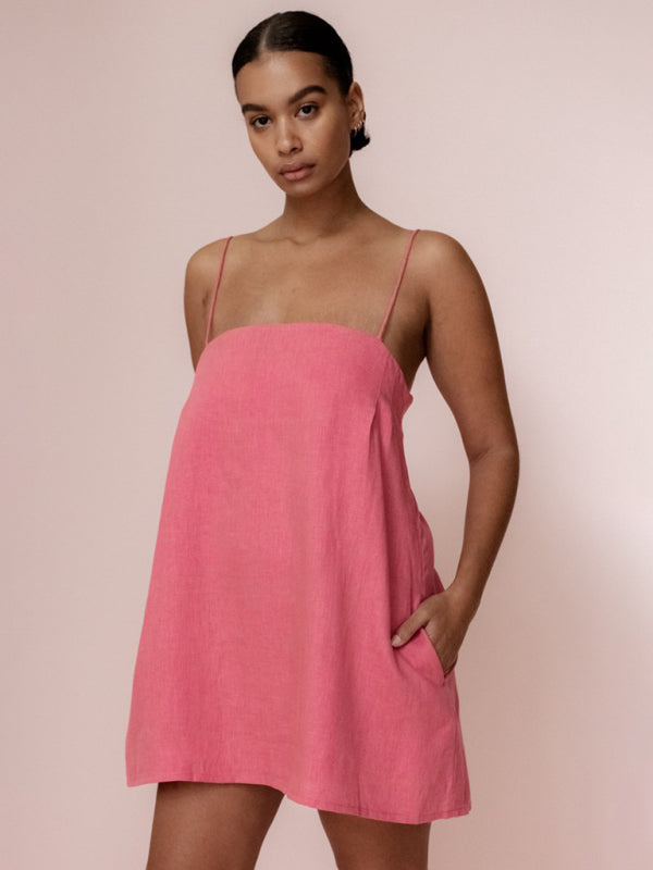 Cotton-Linen Holiday Midi Dress – Relaxed Fit, Sleeveless Summer Style