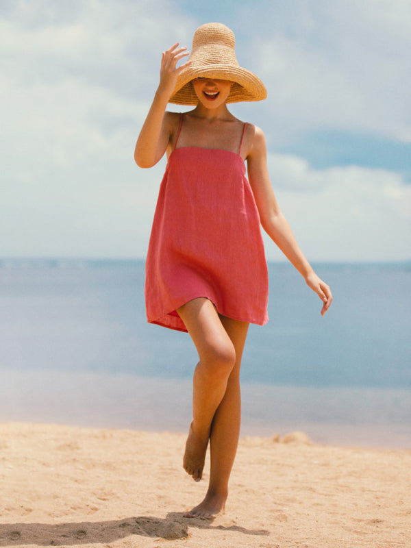 Cotton-Linen Holiday Midi Dress – Relaxed Fit, Sleeveless Summer Style