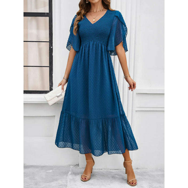 solid-color-v-neck-midi-dress-–-lightweight-jacquard-fabric-sailing-mariasmiling-maria---everything-for-women-34646024