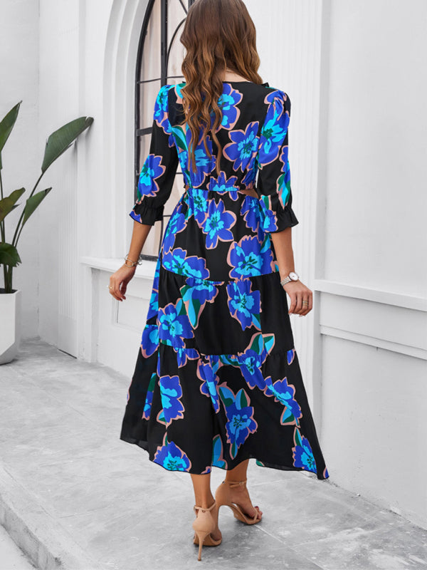 Printed V-Neck Slit Maxi Dress – Spring-Summer Holiday Style