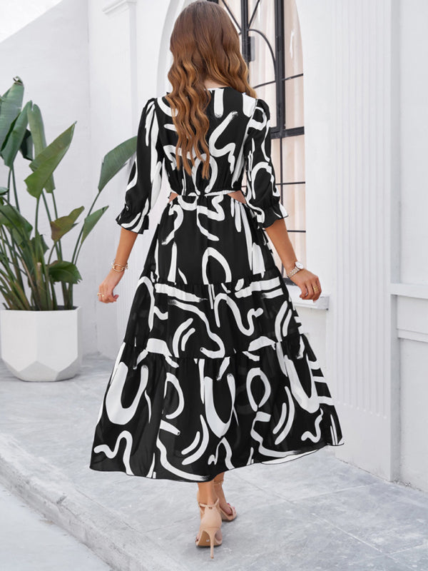 Printed V-Neck Slit Maxi Dress – Spring-Summer Holiday Style