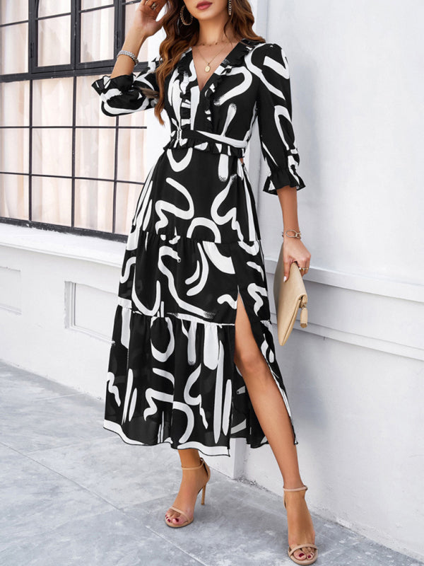 Printed V-Neck Slit Maxi Dress – Spring-Summer Holiday Style