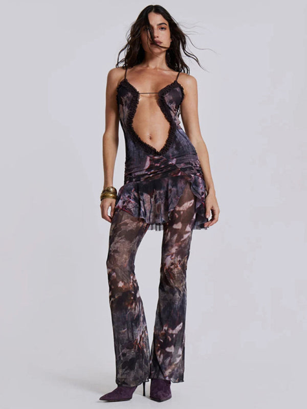 Halter Neck Backless Printed Bodycon Dress