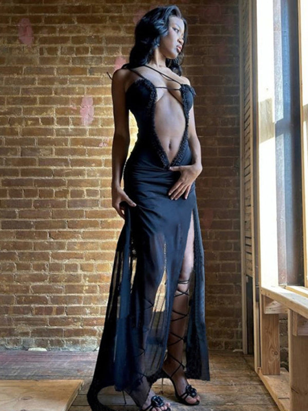 Halter Neck Backless Long Dress – Digital Print