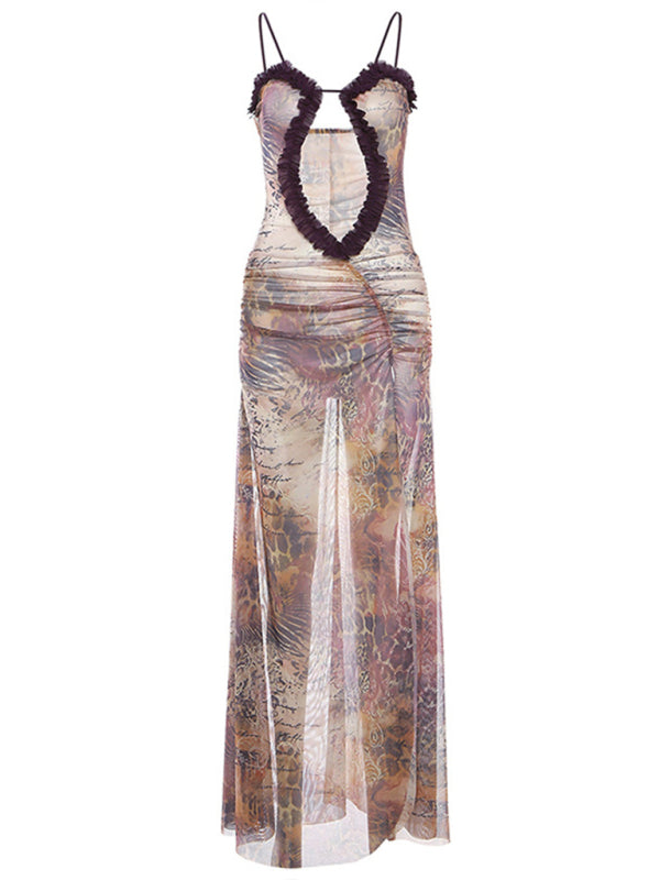 Halter Neck Backless Long Dress – Digital Print
