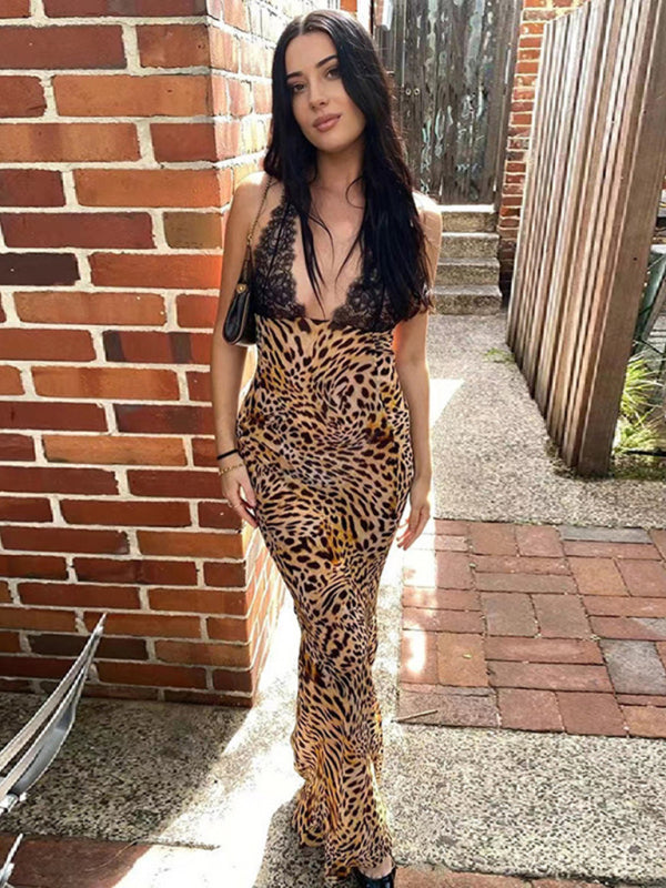 Leopard Lace Backless Bodycon Dress