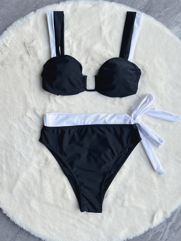 High-Waisted Black Bikini Set – Sexy Split Design & Moderate Stretch