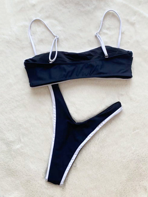Strapless Split Bikini Set – Sexy Bandeau Top in Black