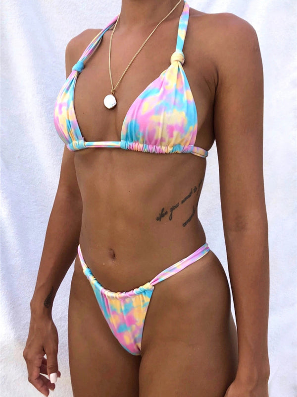 Gradient Halterneck String Bikini Set – Button Details & Moderate Stretch